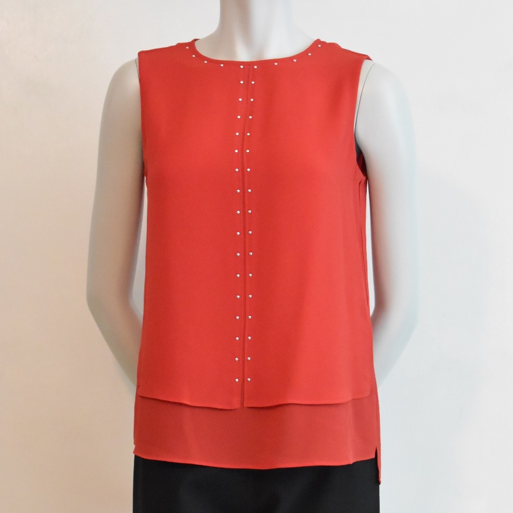 MICHAEL KORS XS RED SLEEVELESS TOP WITH SILVER STUDS